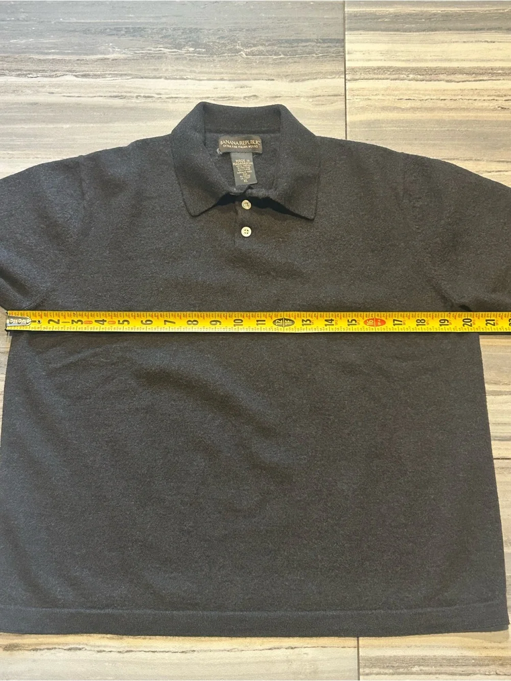 Banana Republic Men's Long-Sleeve Polo in Charcoal Blue Extra Fine Wool Merino